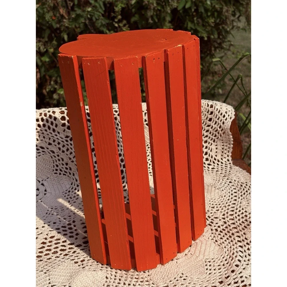Vintage Wooden Pumpkin  Slat Basket Orange Treats Decor Halloween